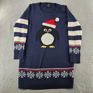 Blizzard Bay Sweater Womens‎ Medium Blue Tunic Penguin Christmas Holiday Party